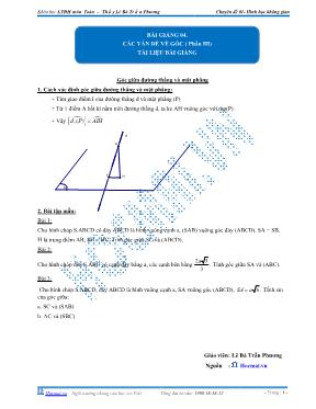 Tài liệu bài giảng Các vấn đề về góc ( phần II)